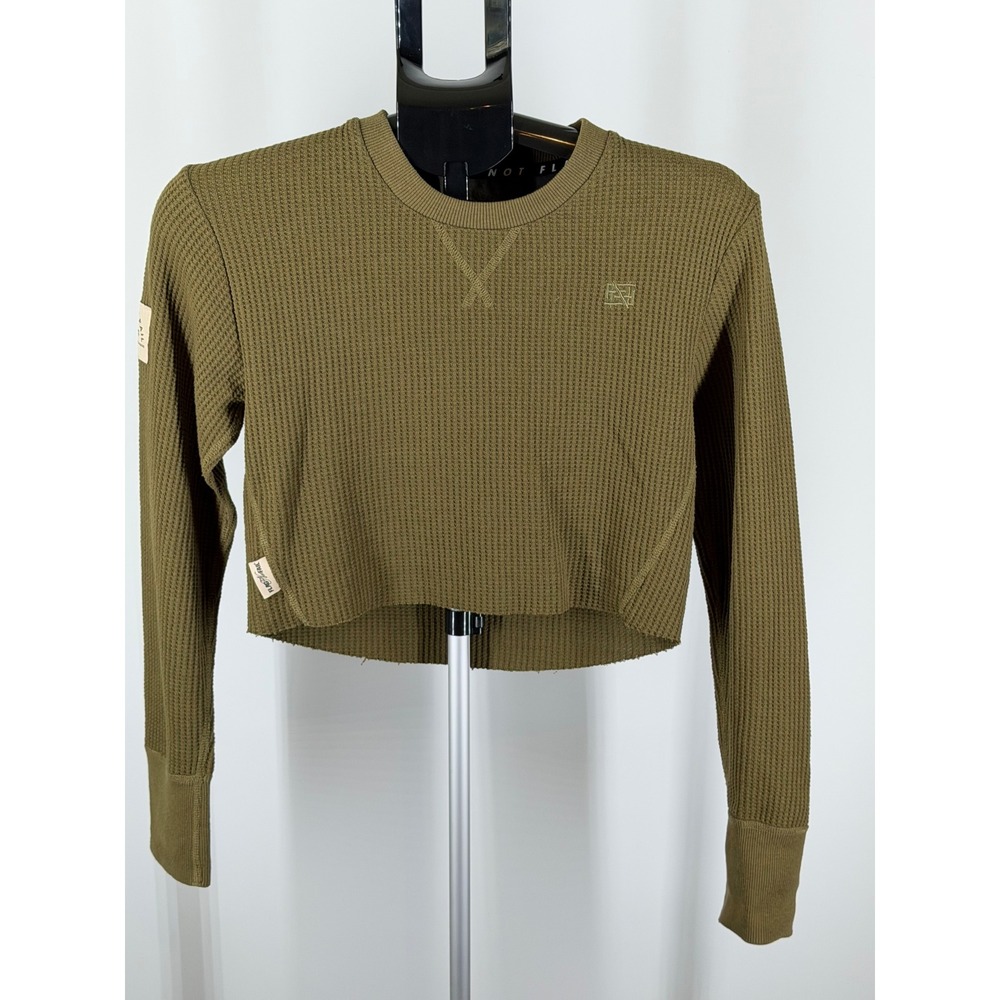 Flag Nor Fail Forever Collection Olive Green Waffle Knit Cropped Top Womens XS